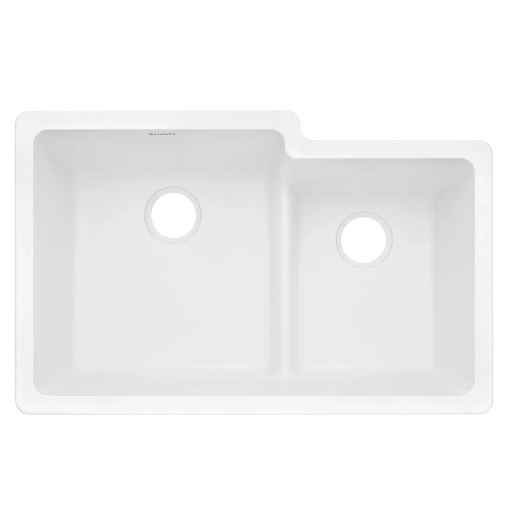 Ruvati epiGranite 33" Undermount Granite Composite Workstation Kitchen Sink, 60/40 Double Bowl, Arctic White Matte, RVG2347WH