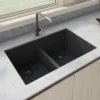 Ruvati epiGranite 33" Undermount Granite Composite Kitchen Sink, 50/50 Low Divide Double Bowl, Midnight Black, RVG2385BK