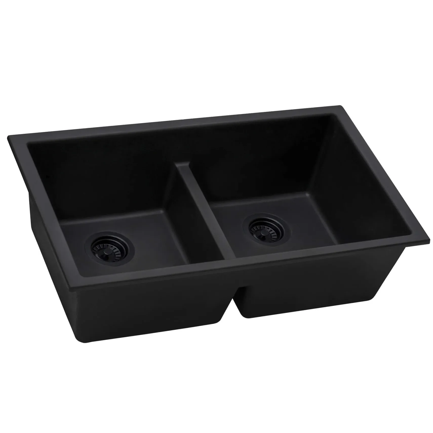 Ruvati epiGranite 33" Undermount Granite Composite Kitchen Sink, 50/50 Low Divide Double Bowl, Midnight Black, RVG2385BK