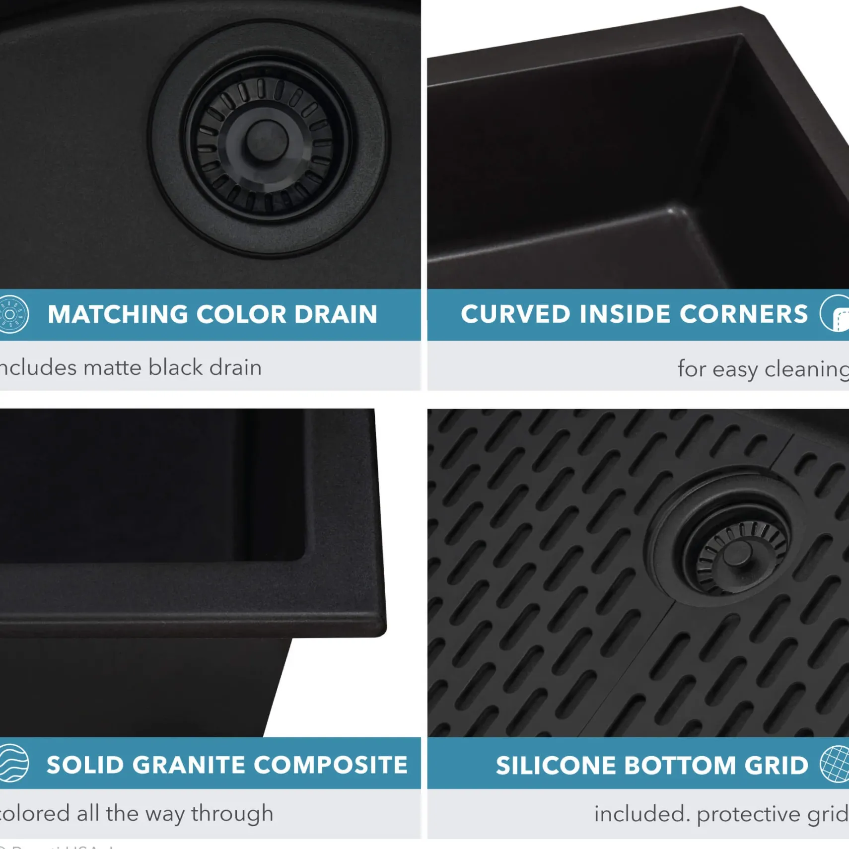 Ruvati epiGranite 33" Undermount Granite Composite Kitchen Sink, 50/50 Low Divide Double Bowl, Midnight Black, RVG2385BK