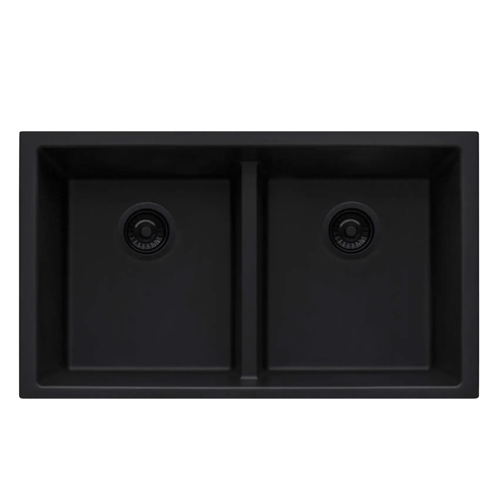 Ruvati epiGranite 33" Undermount Granite Composite Kitchen Sink, 50/50 Low Divide Double Bowl, Midnight Black, RVG2385BK