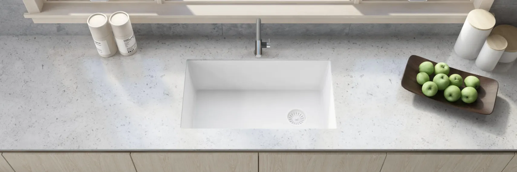 Ruvati epiGranite 32" Undermount Granite Composite Kitchen Sink, Arctic White, RVG2033WH