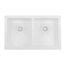 Ruvati epiGranite 32 x 19 inch Granite Composite Undermount Double Bowl Kitchen Sink, Arctic White, RVG2388WH