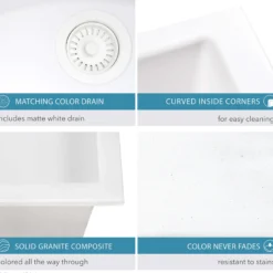 Ruvati epiGranite 32 x 19 inch Granite Composite Undermount Double Bowl Kitchen Sink, Arctic White, RVG2388WH
