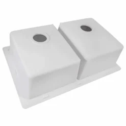 Ruvati epiGranite 32 x 19 inch Granite Composite Undermount Double Bowl Kitchen Sink, Arctic White, RVG2388WH