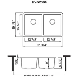 Ruvati epiGranite 32 x 19 inch Granite Composite Undermount Double Bowl Kitchen Sink, Arctic White, RVG2388WH