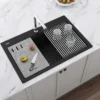 Ruvati epiStage 33" Drop-in Topmount Granite Composite Workstation Kitchen Sink, Midnight Black, RVG1302BK