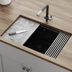 Ruvati epiStage 30" Granite Composite Workstation Kitchen Sink, Midnight Black, RVG2310BK