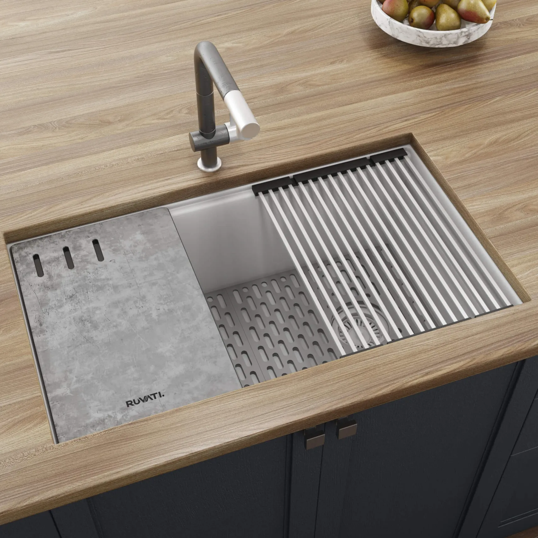 Ruvati epiStage 33" Undermount Granite Composite Workstation Kitchen Sink, Arctic White, RVG2302WH