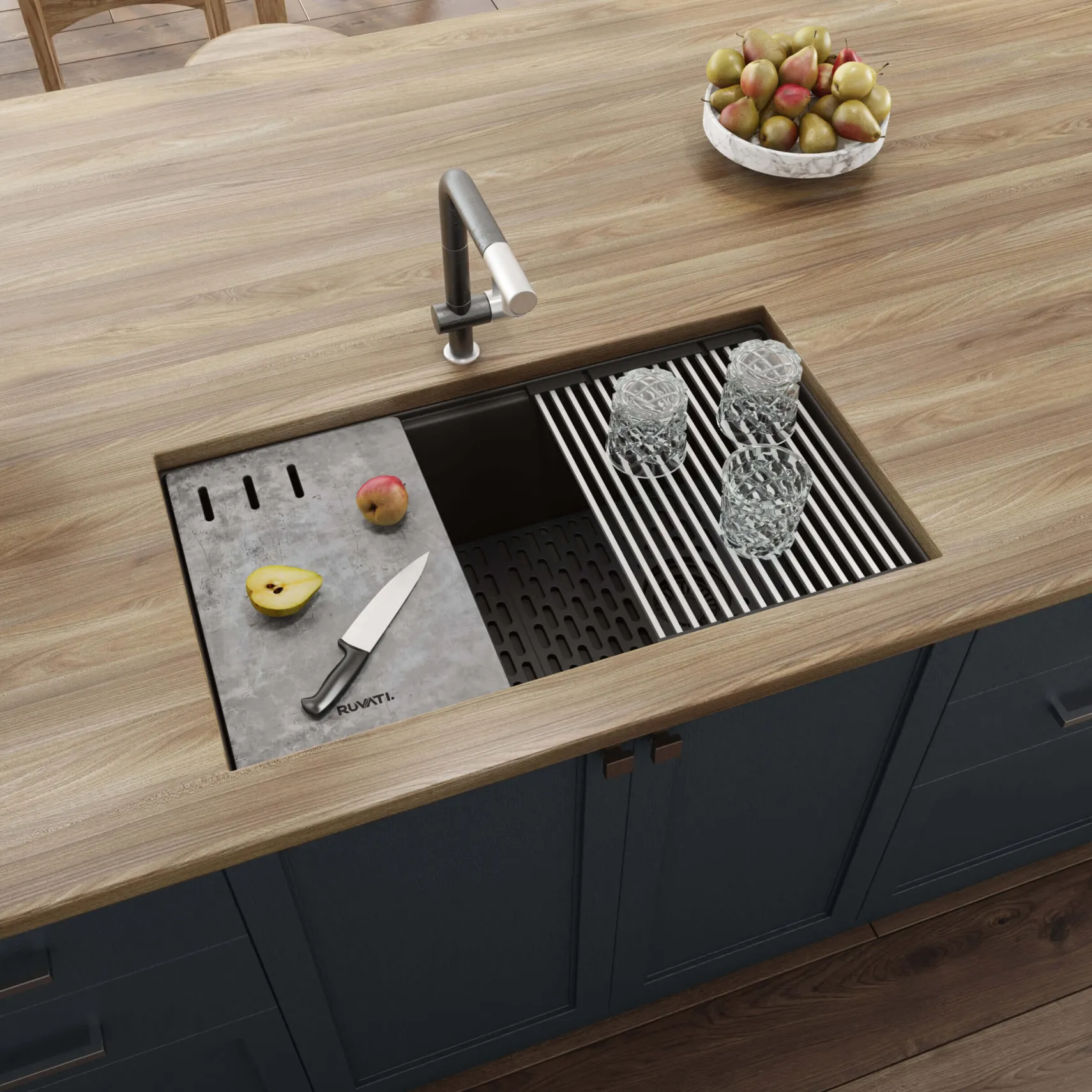 Ruvati epiStage 33" Undermount Granite Composite Workstation Kitchen Sink, Espresso, RVG2302ES