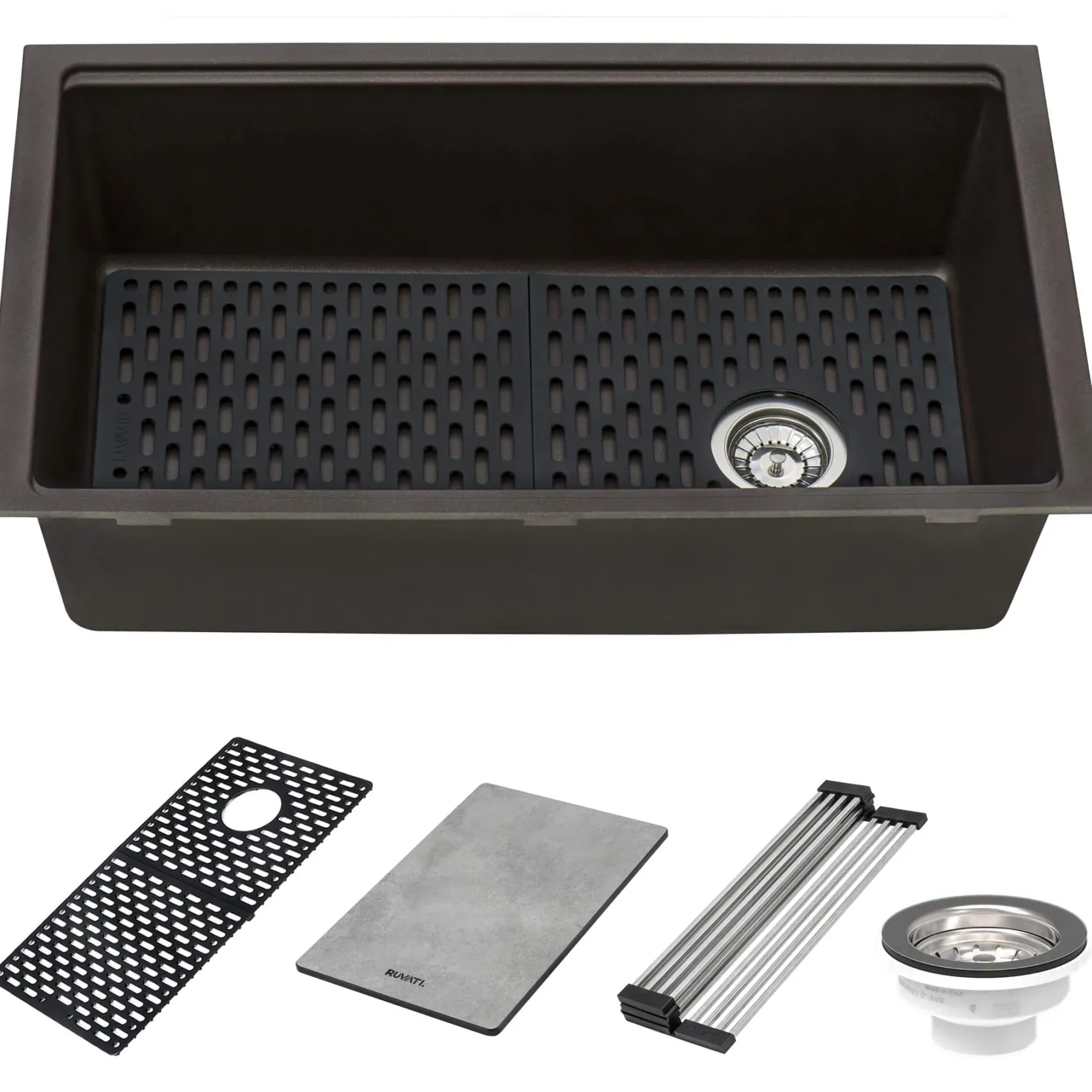Ruvati epiStage 33" Undermount Granite Composite Workstation Kitchen Sink, Espresso, RVG2302ES