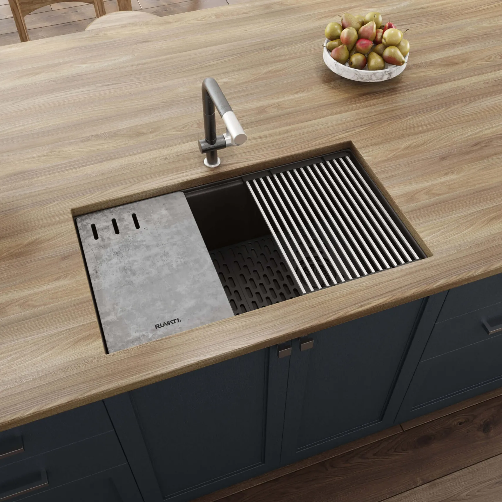 Ruvati epiStage 33" Undermount Granite Composite Workstation Kitchen Sink, Espresso, RVG2302ES