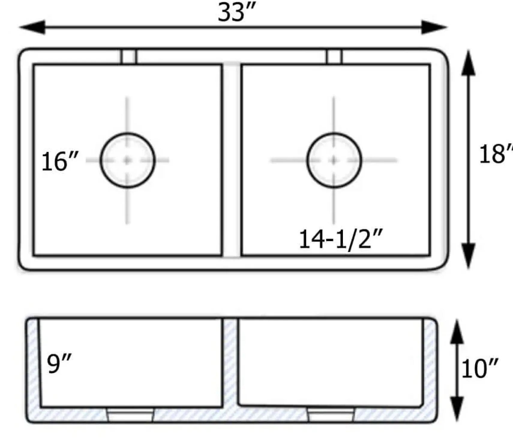 Ruvati Fiamma 33" Fireclay Apron-front Farmhouse Sink, 50/50 Double Bowl, White, RVL2311WH