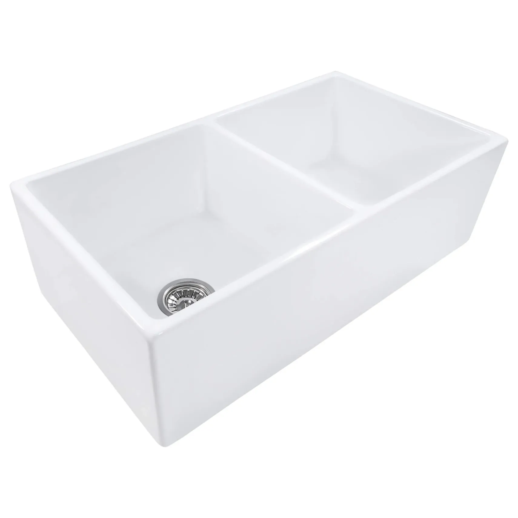 Ruvati Fiamma 33" Fireclay Apron-front Farmhouse Sink, 50/50 Double Bowl, White, RVL2311WH