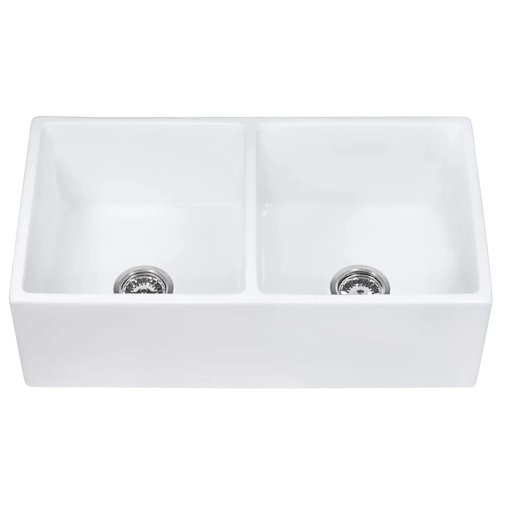 Ruvati Fiamma 33" Fireclay Apron-front Farmhouse Sink, 50/50 Double Bowl, White, RVL2311WH