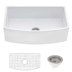 Ruvati Fiamma 33" Fireclay Farmhouse Sink, White, RVL2398WH