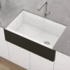 Ruvati Fiamma 30" Fireclay Offset Drain Farmhouse Sink, Black and White, RVL4018RBW
