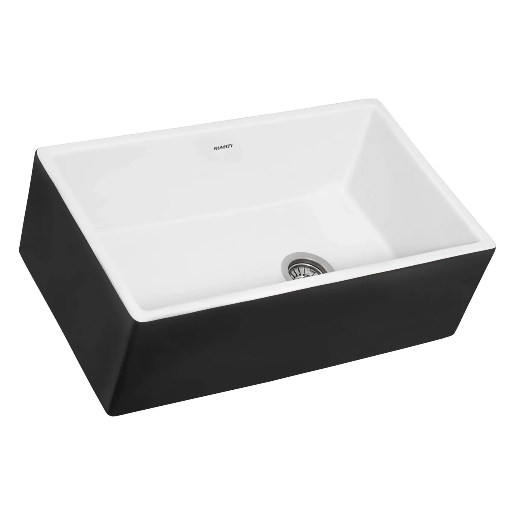 Ruvati Fiamma 30" Fireclay Offset Drain Farmhouse Sink, Black and White, RVL4018RBW