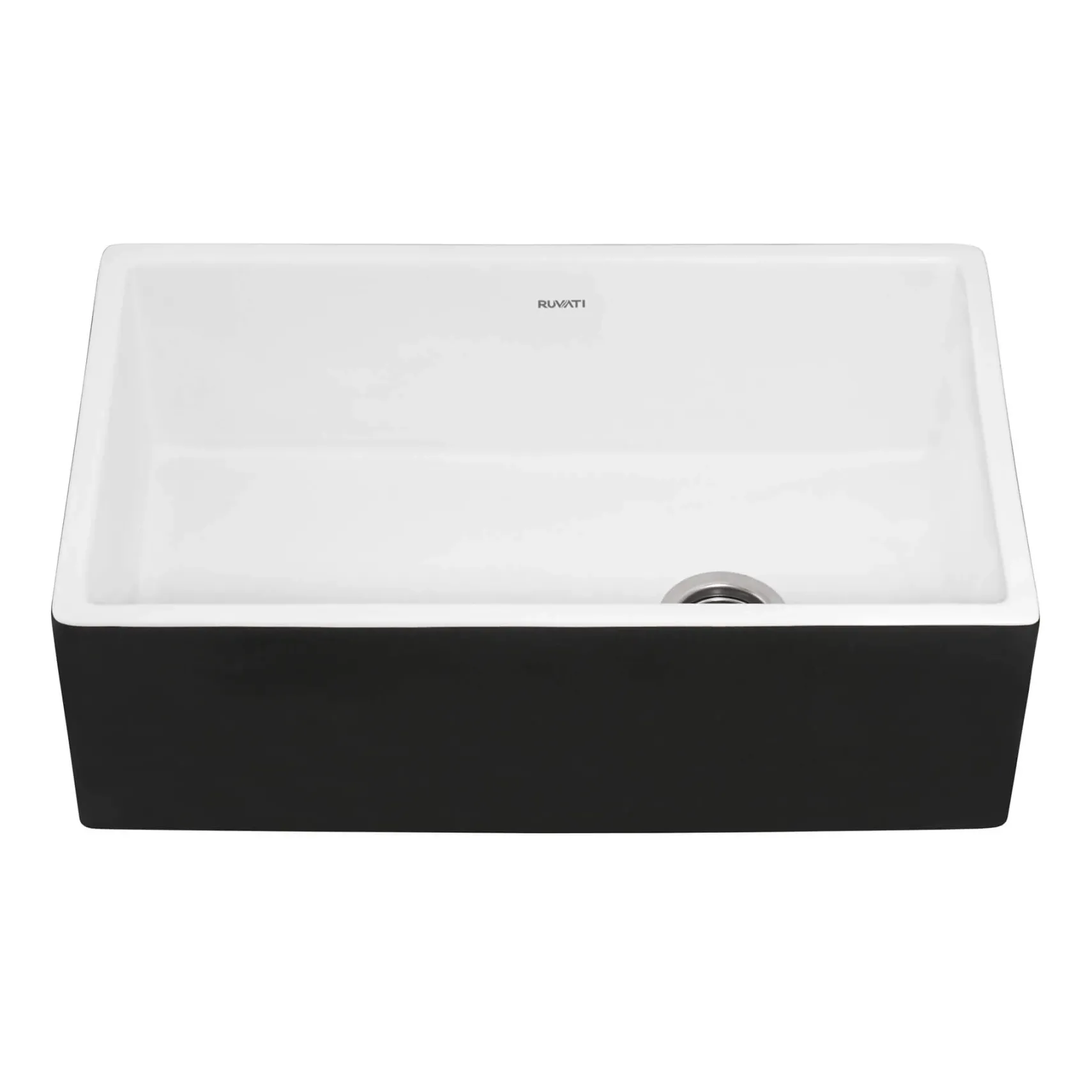 Ruvati Fiamma 30" Fireclay Offset Drain Farmhouse Sink, Black and White, RVL4018RBW