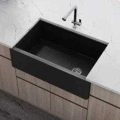 Ruvati Fiamma 30" Fireclay Offset Drain Farmhouse Sink, Matte Black, RVL4018MBK