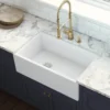 Ruvati Fiamma 30" Fireclay Offset Drain Farmhouse Sink, White, Left Drain, RVL2018WL