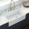 Ruvati Fiamma 30" Fireclay Offset Drain Farmhouse Sink, White, Right Drain, RVL2018WR