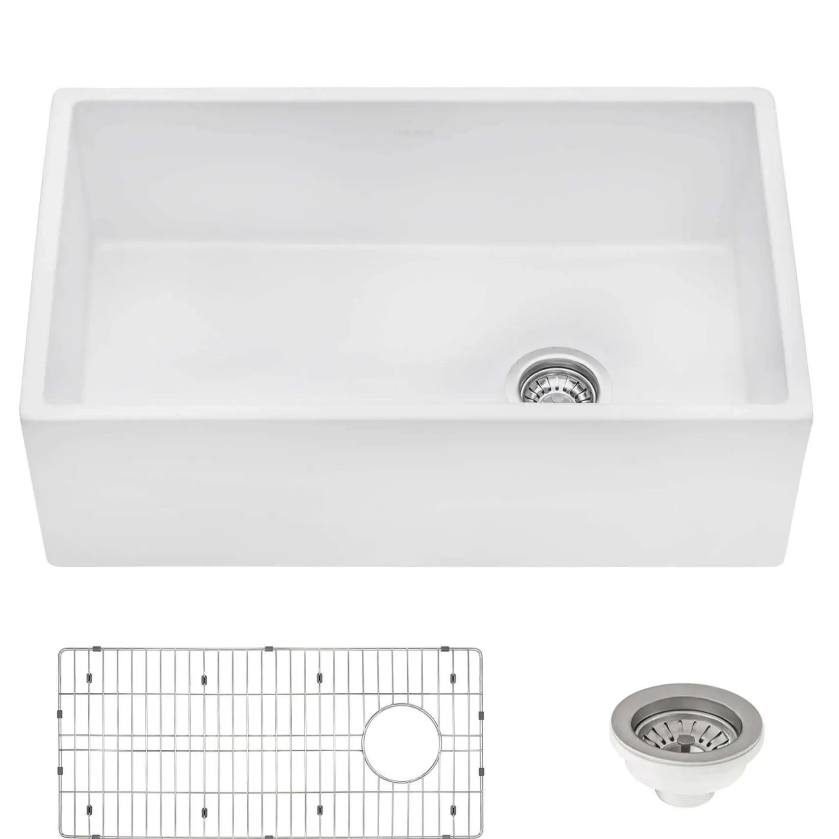 Ruvati Fiamma 30" Fireclay Offset Drain Farmhouse Sink, White, Right Drain, RVL2018WR