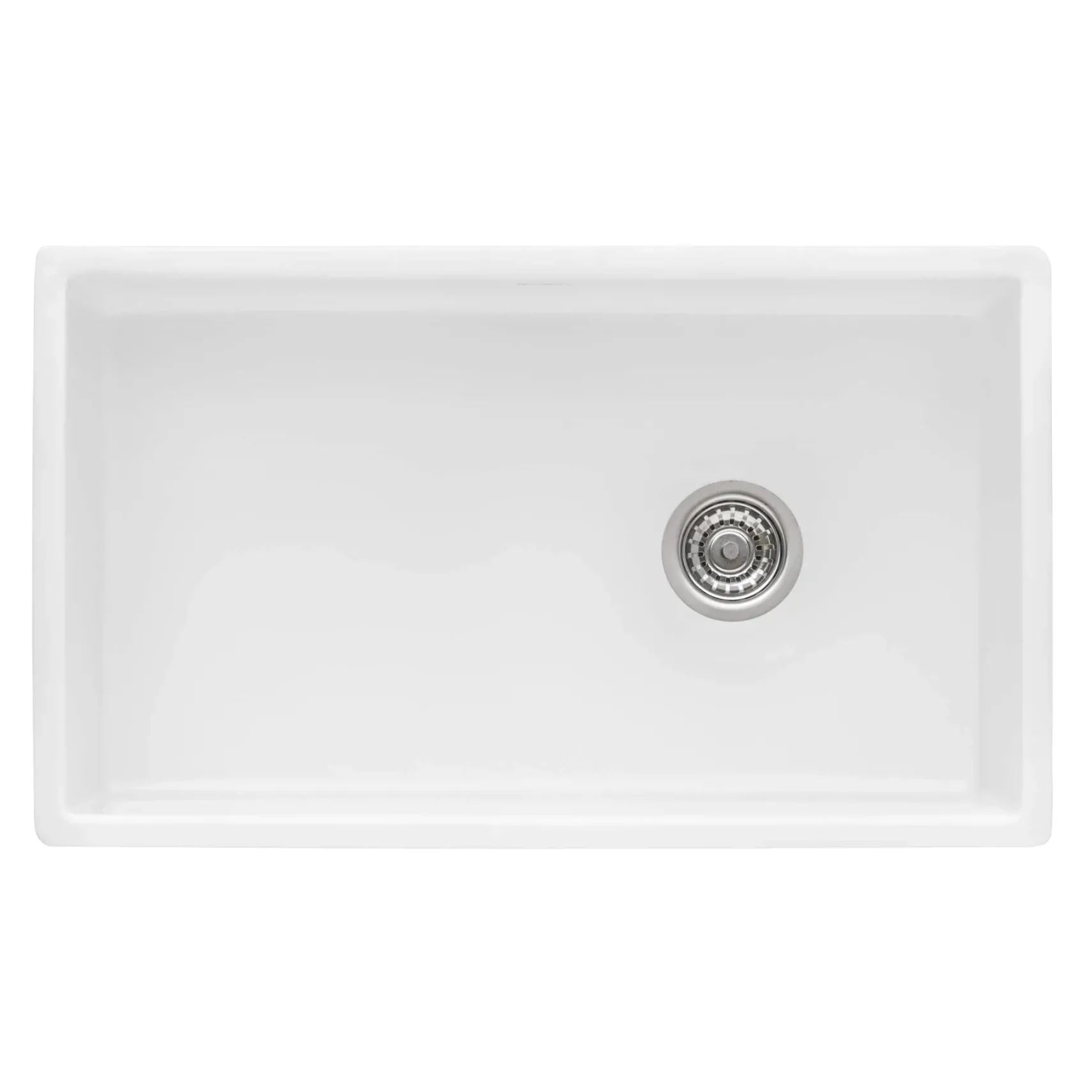 Ruvati Fiamma 30" Fireclay Offset Drain Farmhouse Sink, White, Right Drain, RVL2018WR