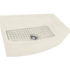 Ruvati Fiamma 33 inch Fireclay Biscuit Farmhouse Kitchen Sink Bow Front Curved Apron Single Bowl, RVL2398BS
