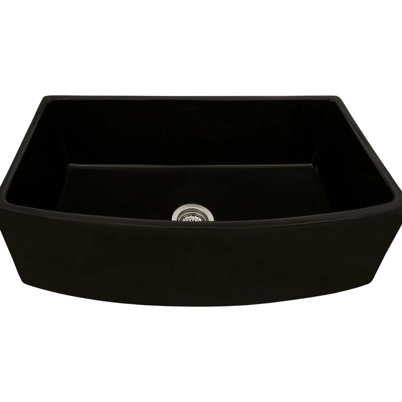Ruvati Fiamma 33 inch Fireclay Black Farmhouse Kitchen Sink Bow Front Curved Apron Single Bowl, Glossy Black, RVL2398BK