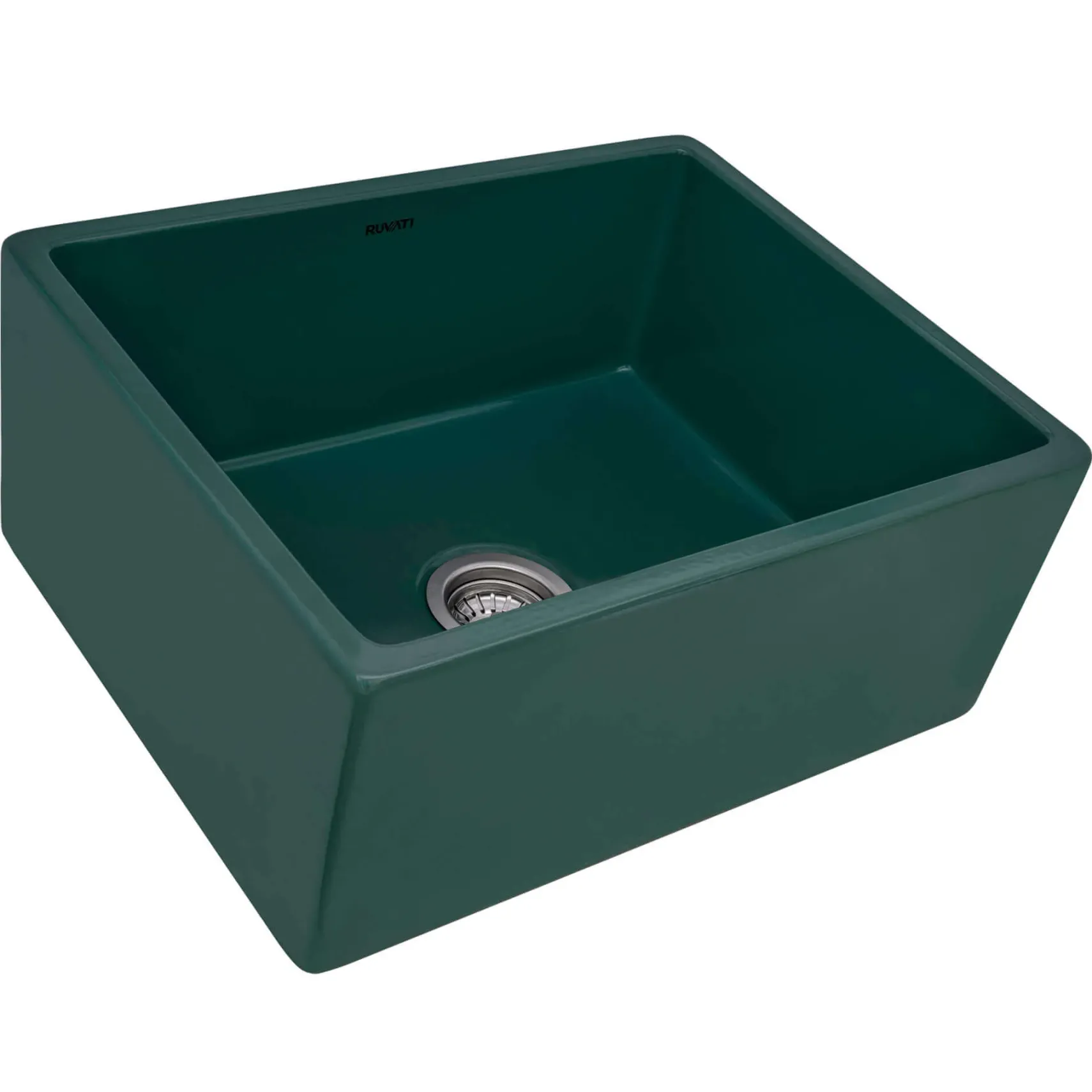 Ruvati Fiamma 23-inch Fireclay Farmhouse Kitchen Laundry Utility Sink Single Bowl, Emerald Green, RVL2468EG