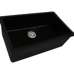 Ruvati Fiamma 30-inch Fireclay Undermount / Drop-in Topmount Kitchen Sink Single Bowl, Glossy Black, RVL3030BK