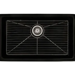 Ruvati Fiamma 30-inch Fireclay Undermount / Drop-in Topmount Kitchen Sink Single Bowl, Glossy Black, RVL3030BK