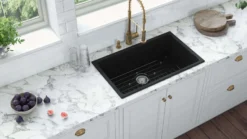 Ruvati Fiamma 30-inch Fireclay Undermount / Drop-in Topmount Kitchen Sink Single Bowl, Glossy Black, RVL3030BK