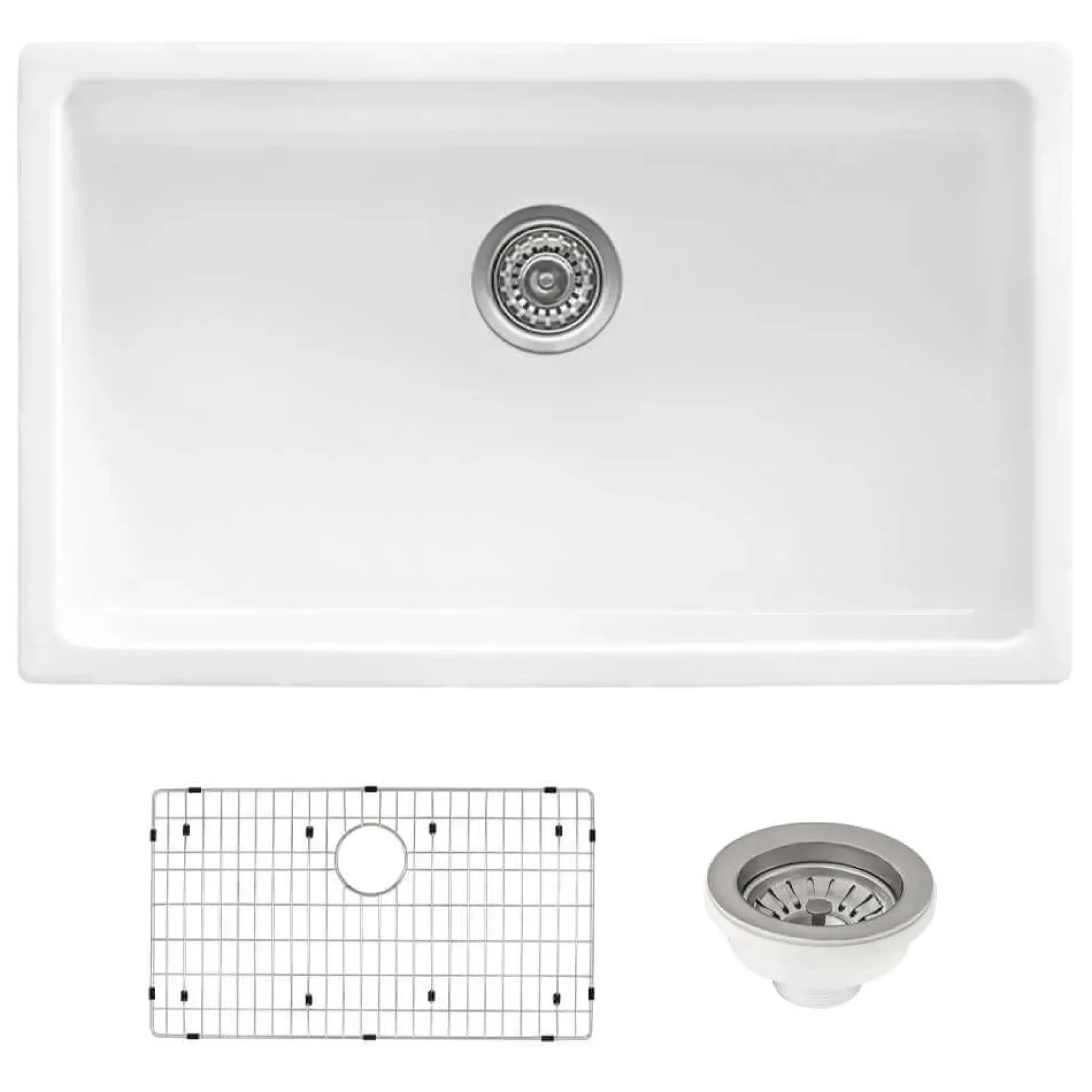 Ruvati Fiamma 27-inch Fireclay Undermount / Drop-in Topmount Kitchen Sink Single Bowl, White, RVL2707WH