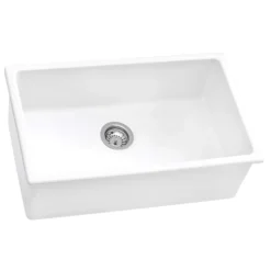 Ruvati Fiamma 27-inch Fireclay Undermount / Drop-in Topmount Kitchen Sink Single Bowl, White, RVL2707WH