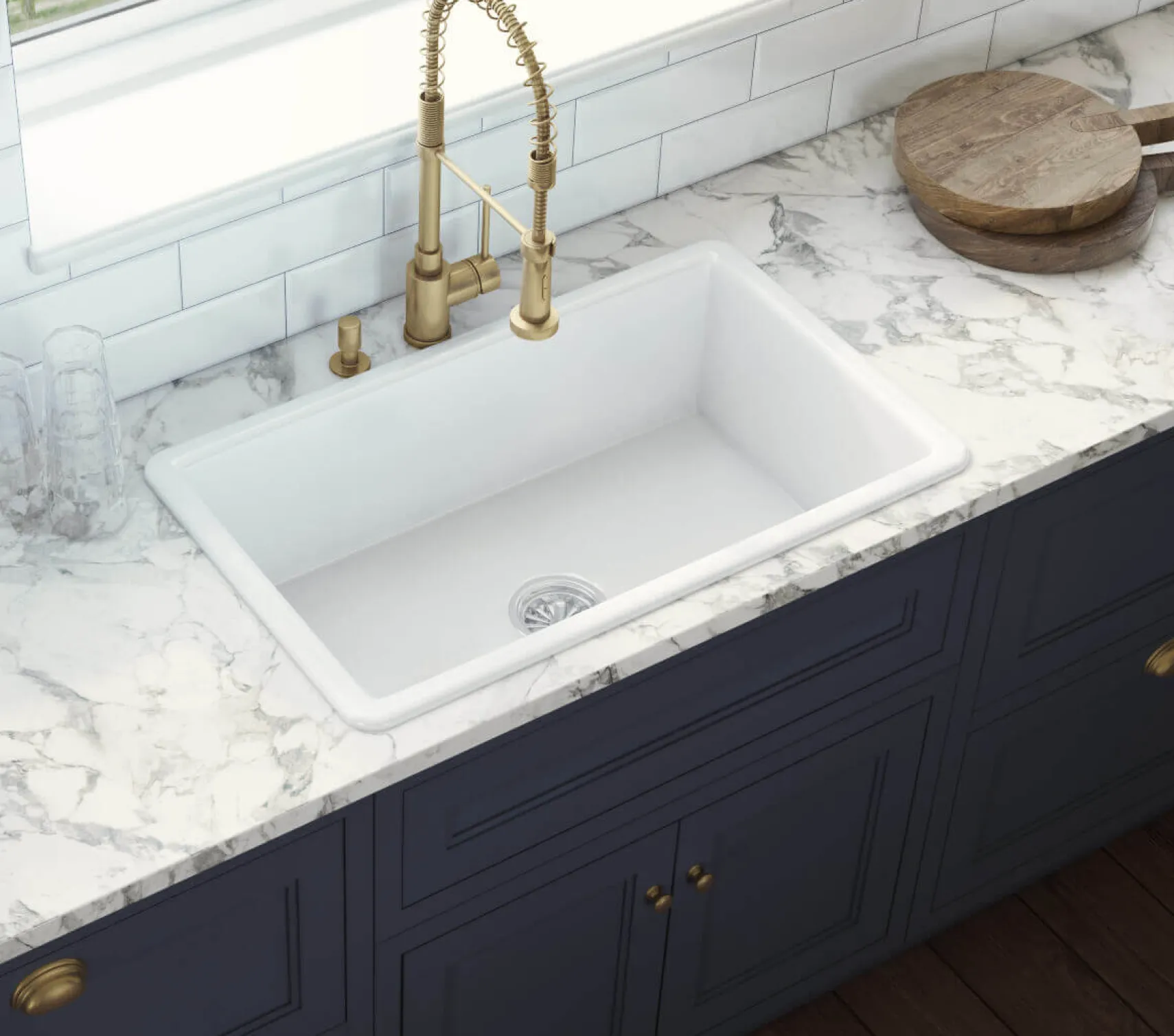 Ruvati Fiamma 27-inch Fireclay Undermount / Drop-in Topmount Kitchen Sink Single Bowl, White, RVL2707WH