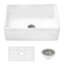 Ruvati Fiamma 30" Reversible Fireclay Apron-front Farmhouse Sink, White, RVL2100WH