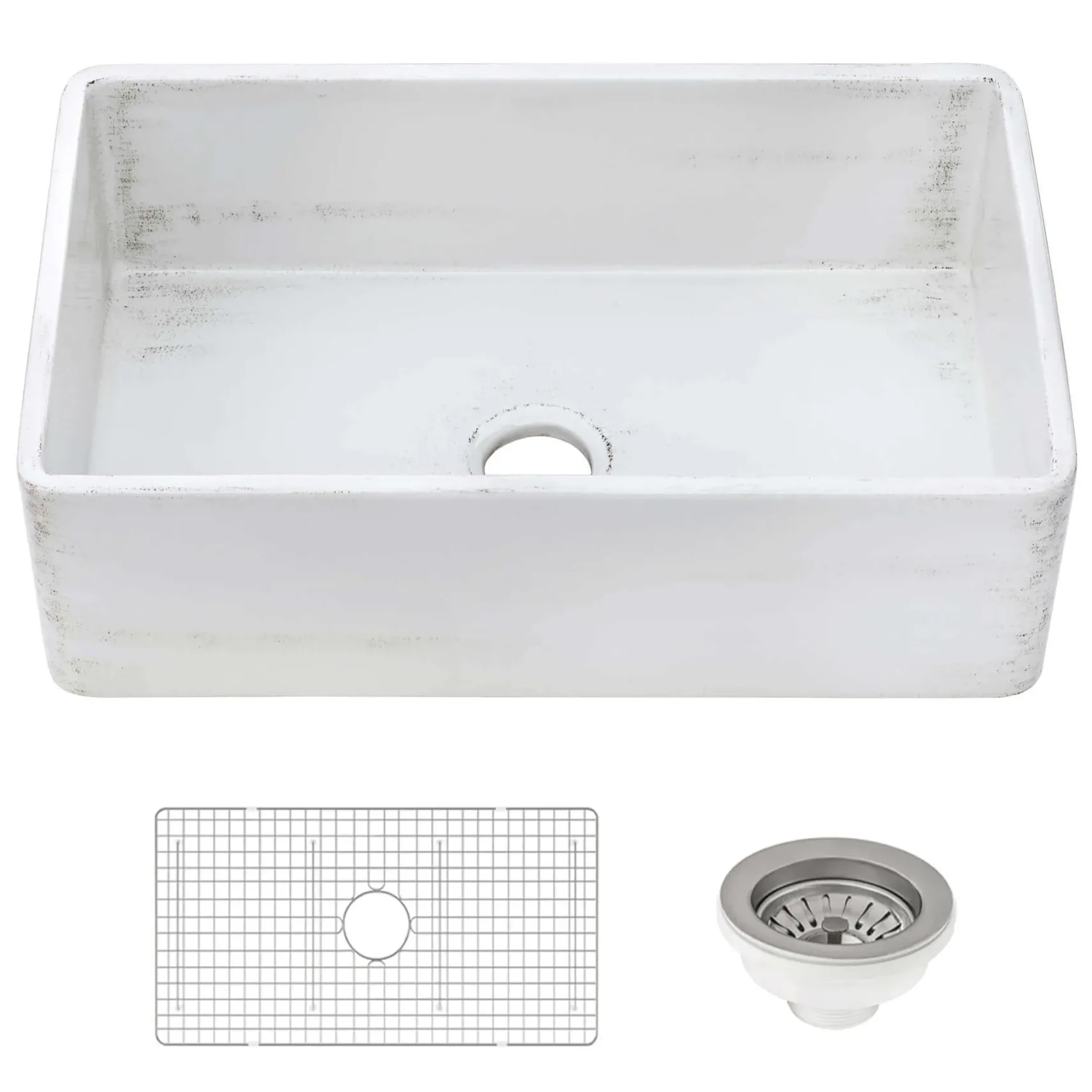 Ruvati Fiamma 33" Reversible Fireclay Apron-front Farmhouse Sink, Distressed White, RVL2300SW