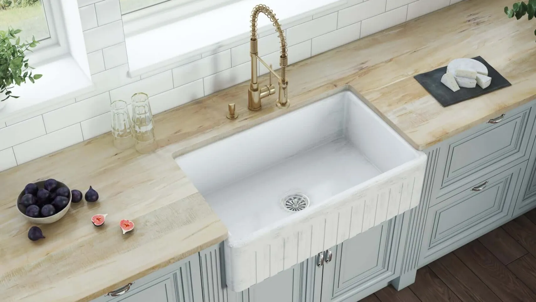 Ruvati Fiamma 33" Reversible Fireclay Apron-front Farmhouse Sink, Distressed White, RVL2300SW