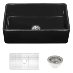 Ruvati Fiamma 33" Reversible Fireclay Apron-front Farmhouse Sink, Glossy Black, RVL2300BK