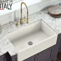 Ruvati Fiamma 33" Reversible Fireclay Apron-front Farmhouse Sink, Biscuit, RVL2300BS