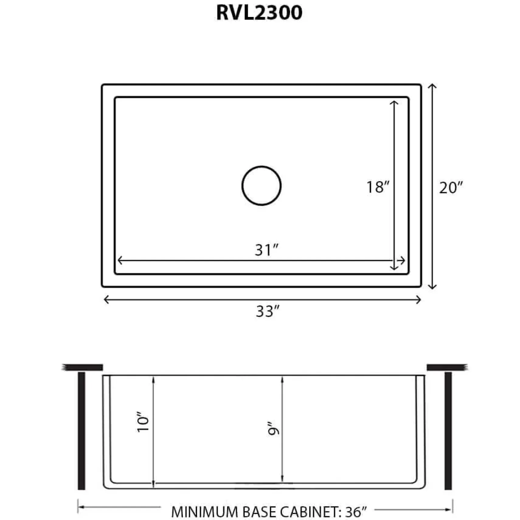 Ruvati Fiamma 33" Reversible Fireclay Apron-front Farmhouse Sink, Horizon Gray, RVL2300GR