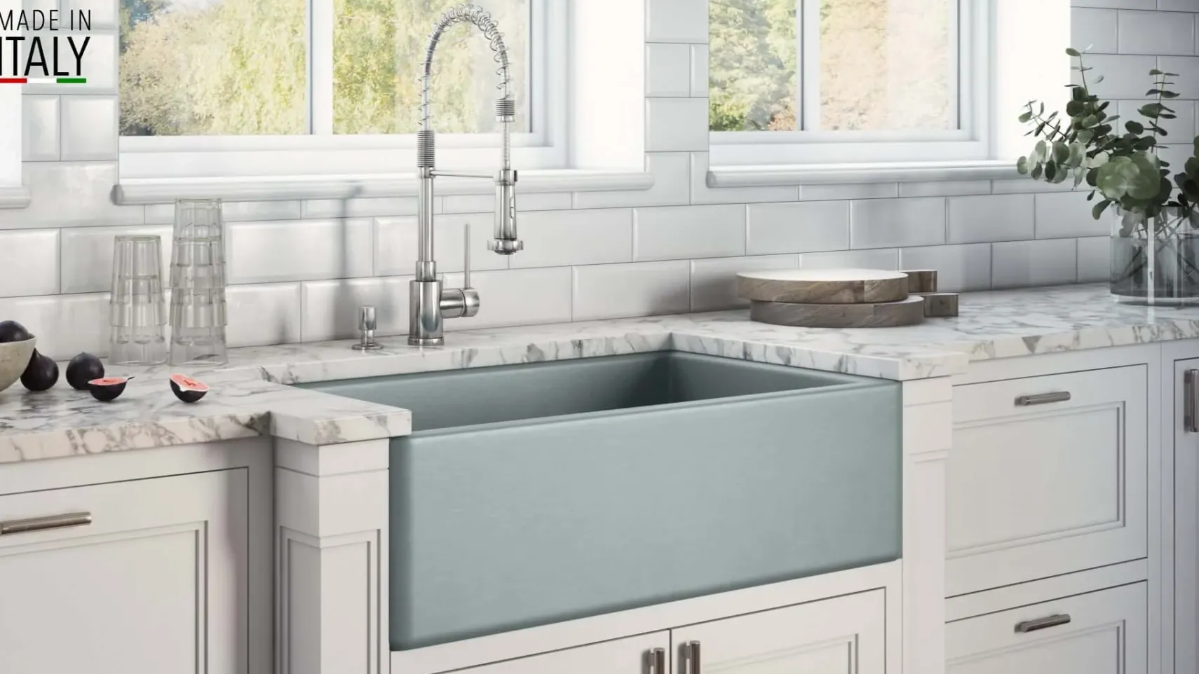 Ruvati Fiamma 33" Reversible Fireclay Apron-front Farmhouse Sink, Horizon Gray, RVL2300GR