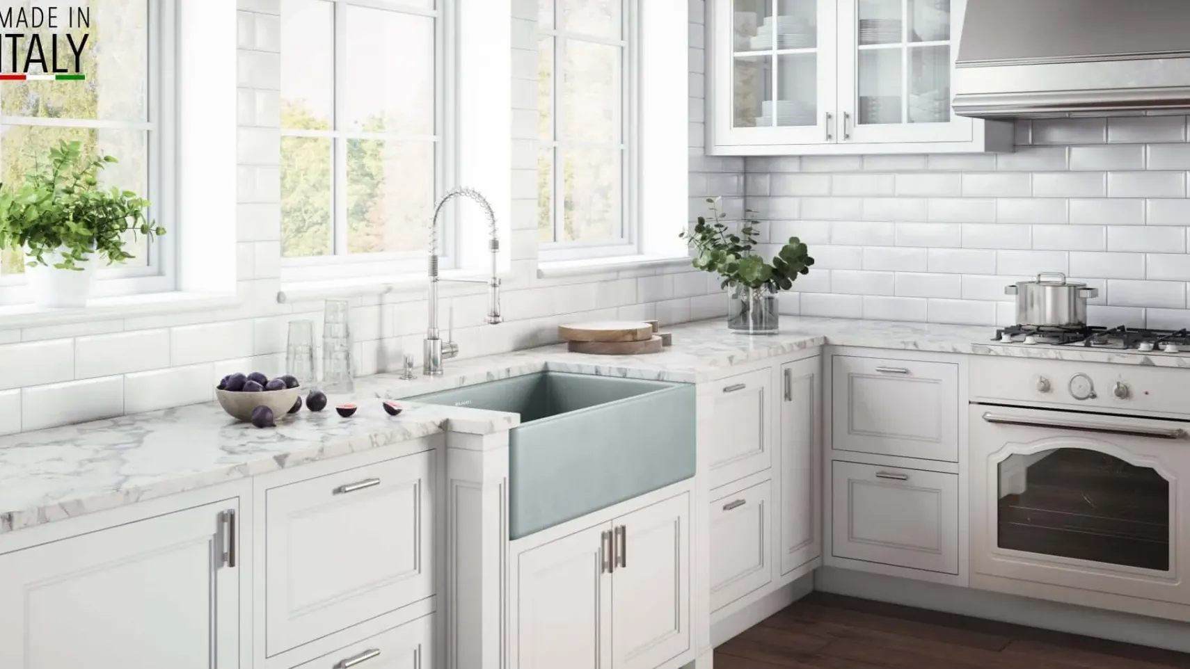 Ruvati Fiamma 33" Reversible Fireclay Apron-front Farmhouse Sink, Horizon Gray, RVL2300GR