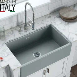 Ruvati Fiamma 30" Reversible Fireclay Apron-front Farmhouse Sink, Horizon Gray, RVL2100GR