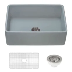 Ruvati Fiamma 30" Reversible Fireclay Apron-front Farmhouse Sink, Horizon Gray, RVL2100GR
