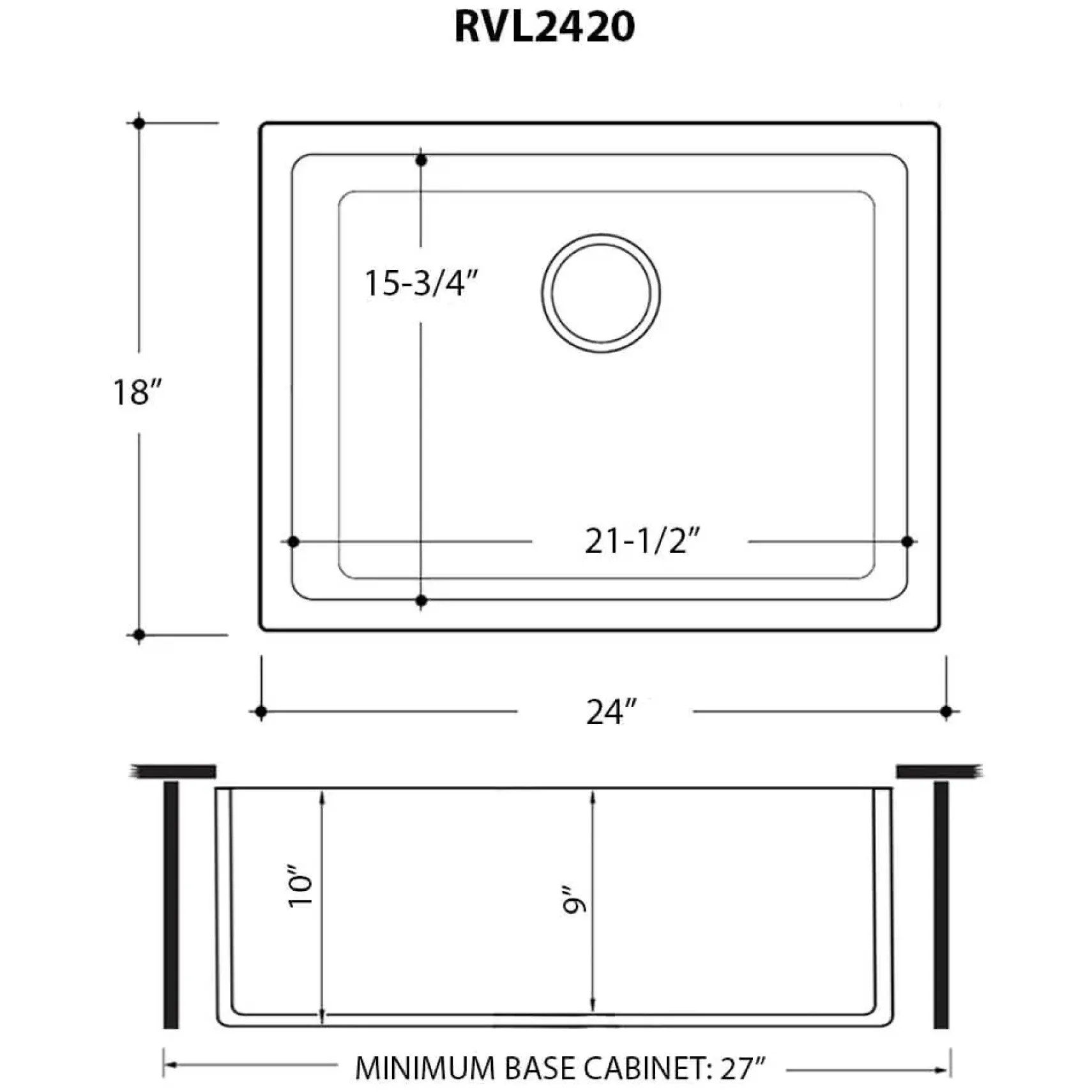 Ruvati Fiamma 24" Undermount Fireclay Kitchen Sink, White, RVL2420WH