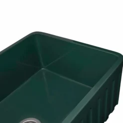 Ruvati Fiamma 33 x 20 inch Fireclay Reversible Farmhouse Apron-Front Kitchen Sink Single Bowl, Emerald Green, RVL2300EG