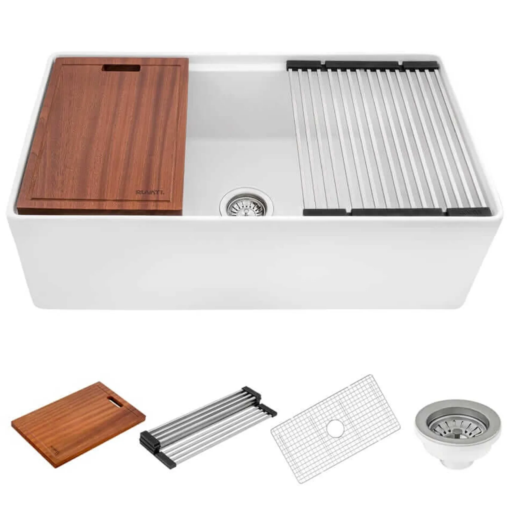 Ruvati Fiore 33" Fireclay Workstation Apron-front Farmhouse Sink, RVL2387WH